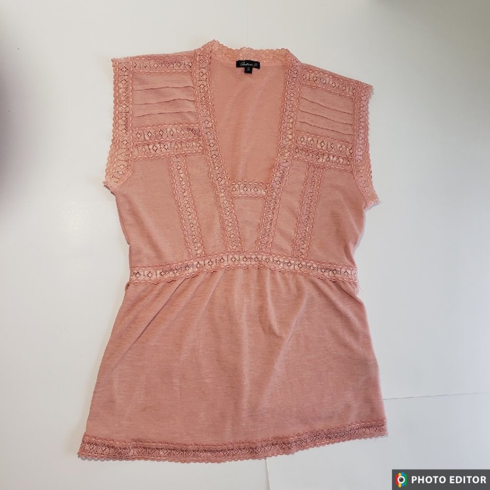 Vintage Top, Arden B, Pink, with lace top, 2 stains, size Small